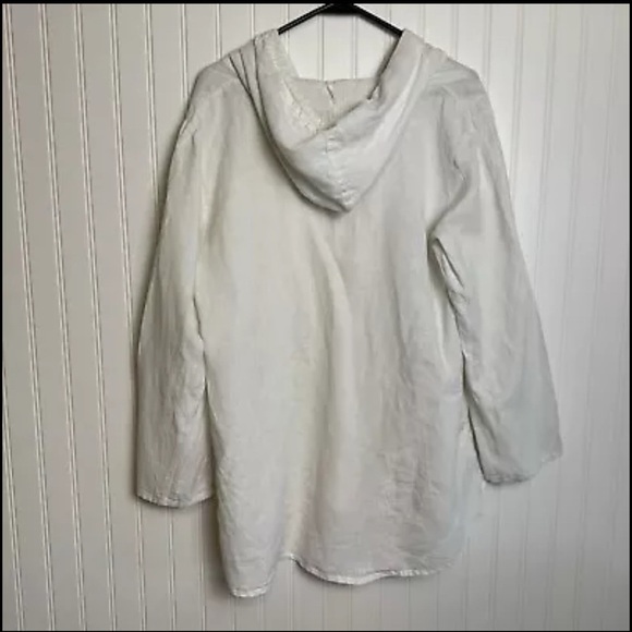 FLAX white linen pullover hoodie long sleeve pockets size small H48 - Picture 4 of 4